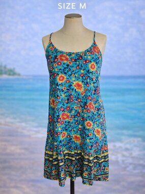 Qearal Floral Boho Sundress Spaghetti Strap Summer Dress Size S